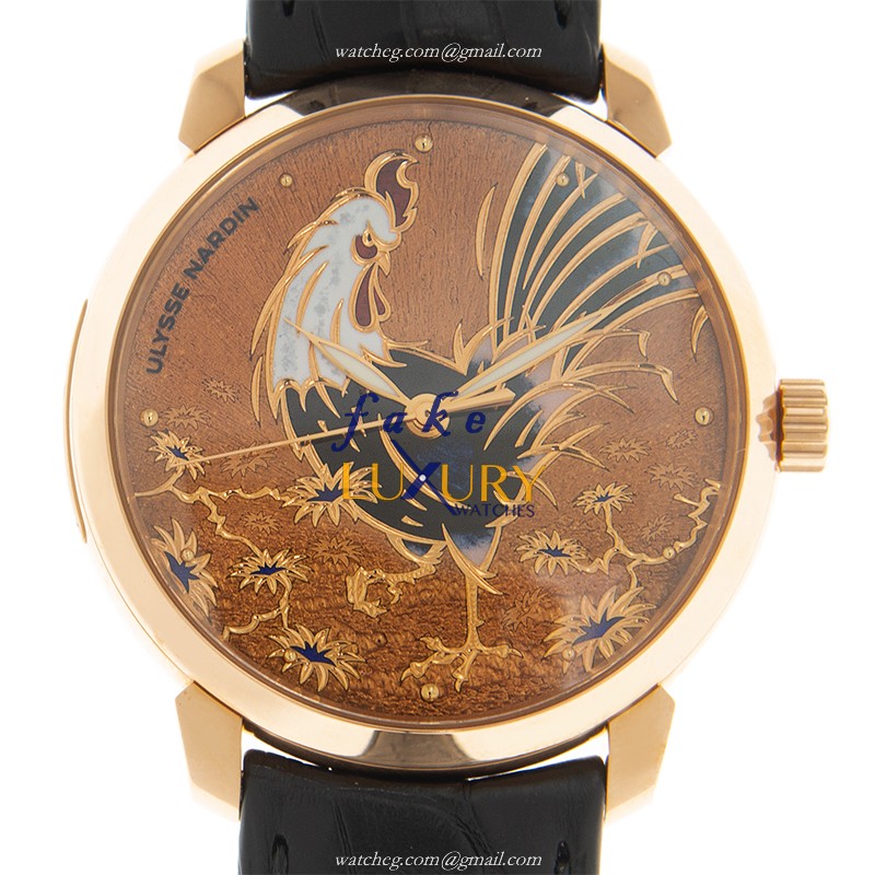Ulysse Nardin 8152-111-2/ROOSTER Replica Watch, Automatic Movement, Gold Dial, 18kt Rose Gold Case - Luxury Replica Watch