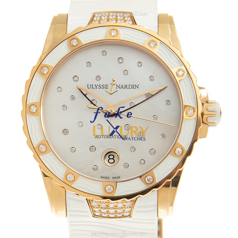 Ulysse Nardin 8156-180E-3C/20 MARINE Replica Watch, White Mother of Pearl Dial, Rose Gold Case - Luxury Replica Watch