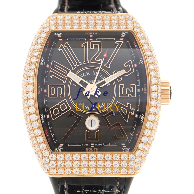 V 45 SC DT D 5N.NR - Franck Muller Vanguard Replica Watch Automatic 18kt Rose Gold Diamonds Black