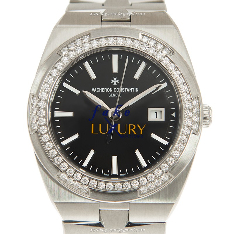 Vacheron Constantin 1205V/100A-B591 Overseas Quartz Stainless Steel Diamonds Black Dial Replica - Luxury Replica Watch