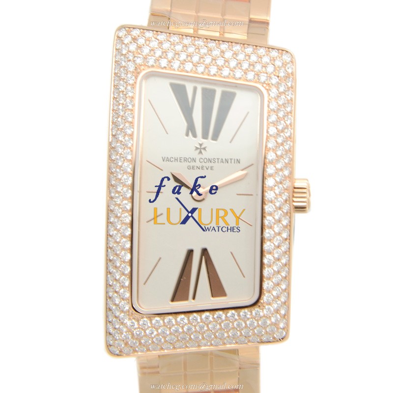 Vacheron Constantin 25515/U01R-9254 Replica Watch, Quartz, Silvery White Dial, 18kt Rose Gold & - Luxury Replica Watch