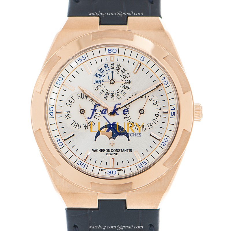 Vacheron Constantin Overseas 4300V/000R-B064 Replica Watch, Rose Gold Case, Silver Dial, Blue Strap - Luxury Replica Watch