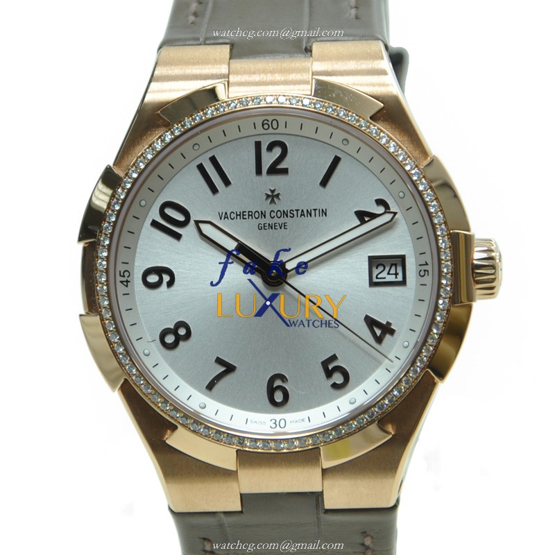 Vacheron Constantin 47560/000R-9672 Overseas Replica Watch With Rose Gold Case, White Dial, Brown - Luxury Replica Watch