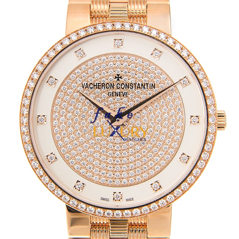 Vacheron Constantin 81576/V01R-9695 Traditionnelle Replica Watch, White Dial, Rose Gold & Diamond - Luxury Replica Watch